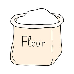 Open bag or sack with flour, baking ingredients, doodle style vector