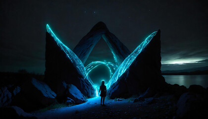 mystery landscape with glow rocks