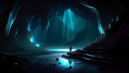 caves with moonlight on alien planet earth