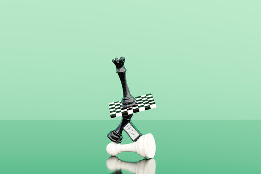 Chess pieces balance 3D concept. Hierarchy, cooperation, teamwork.  