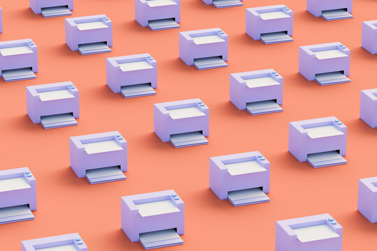 Printers in repetition composition. Technology pattern.