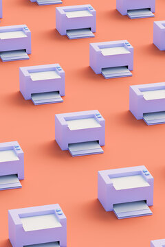 Printers in repetition composition. Technology pattern.