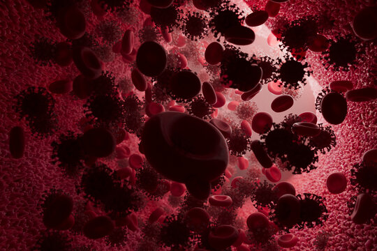  3D Render of Blood Cells and Viruses