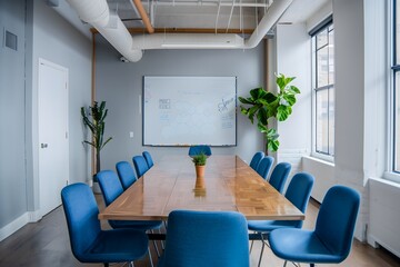 Modern meeting room interior with large windows office chairs and large table  interior conference room Business meeting Office building business meeting concept