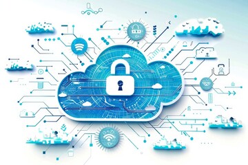 Fototapeta premium Modern Cybersecurity Dashboard with Data Analysis and Lock Symbol on Computer Screen
