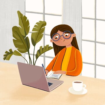A girl in front of a laptop