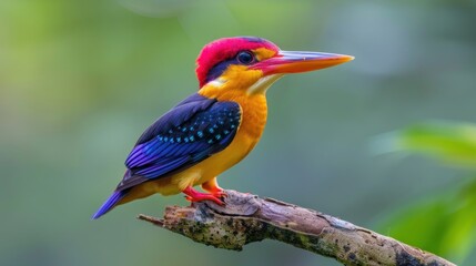 A colorful bird is perched on a branch