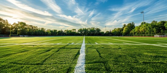 A football field with a white line down the middle