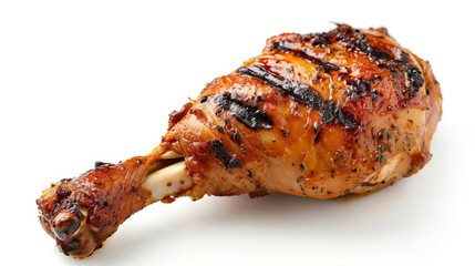 delicious grilled chicken leg isolated on white bbq food photography