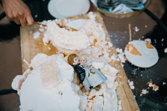 smashed wedding cake