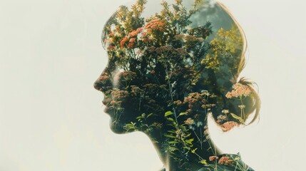 Obraz premium A woman's face is shown in a painting of a forest