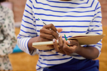 Close-up of businesswoman Writing in Notebook