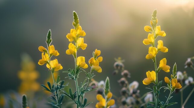 Yellow flowers of Crotalaria spectabilis bloom during the winter season