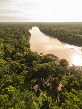 Aerial View of Eco Lodge in amazon Jungle