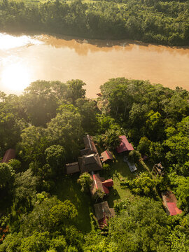 Aerial View of Eco Lodge in amazon Jungle