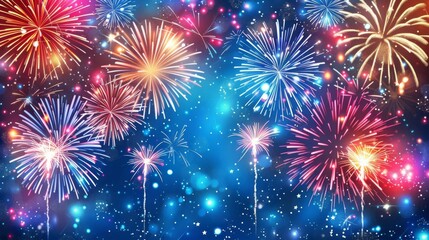 Naklejka premium Bursting Fireworks Illuminate the Night Sky