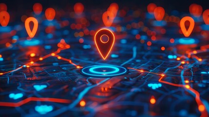 geolocation tracking map with digital footprints indicating locationbased data collection