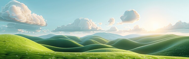 Obraz premium Rolling Green Hills Under Cloudy Sky