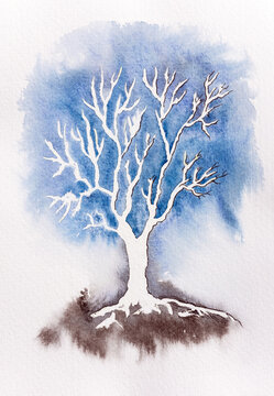 Winter tree watercolor