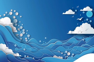 World Ocean Day banner design with a blue water wave background. view of ocean waves in the background and copy space for international World Ocean Day in the modern style.