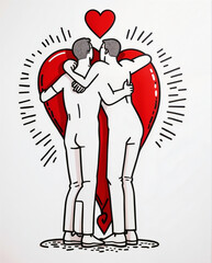 lgbt couple kissing with heart illustration for pride and love.