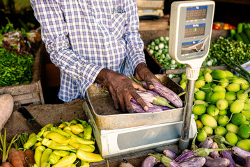 Man selling fruit and vegetables in Sri Lanka