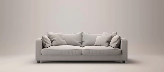 A large open living room with a white couch, a white ottoman, and a white chair