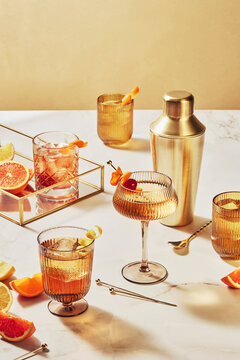 Citrus Mocktails on Marble Bartop in Sunny Light