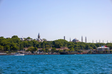 Fototapeta premium View of Topkapi Palace and Hagia Sophia Mosque from the Bosphorus