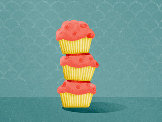 Cup cakes placed on one another on surface