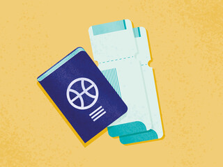 Creative design of passport and tickets on surface