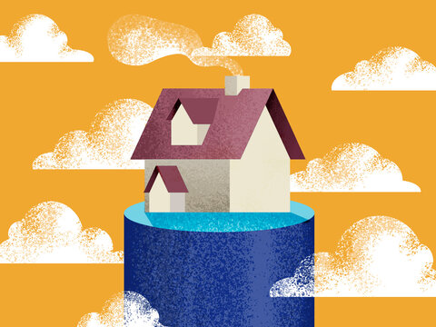 Beautiful home on altitude among floating clouds