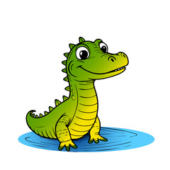 Cute green crocodile smiling. flat vector illustration isolated