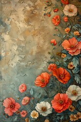 Red and White Flowers Painting on Gray Background
