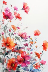 Colorful Flowers Painting on White Background