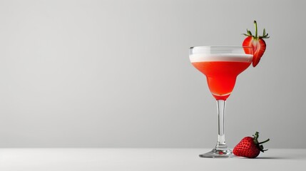 Red Drink With Strawberry on Rim