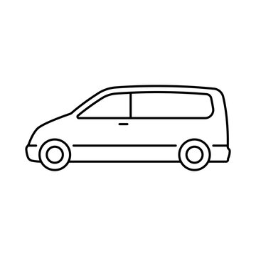 recommend clip art: Minivan icon. Black contour linear silhouette. Editable strokes. Side view. Vector simple flat graphic illustration. Isolated object on a white background. Isolate.