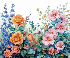 Colorful Flower Painting on White Background