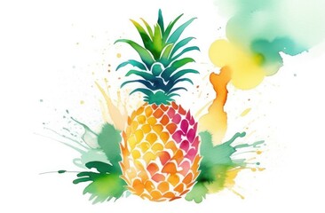 pineapple on white background watercolor illustration.