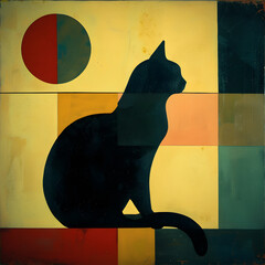 Black cat shape retro style illustration