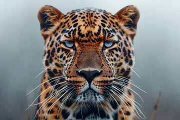 Obraz premium Close Up of a Leopards Face in the Rain