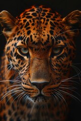 Fototapeta premium Close Up of a Leopards Face on Black Background