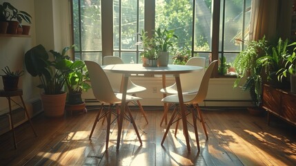 Fototapeta premium Table With Two Chairs and Potted Plant