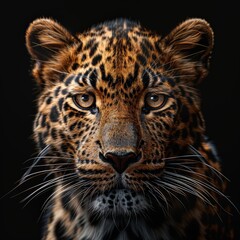 Close Up of Leopards Face on Black Background