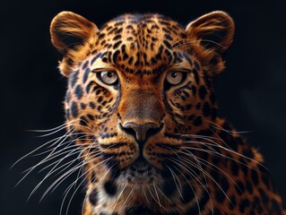Close Up of Leopards Face on Black Background