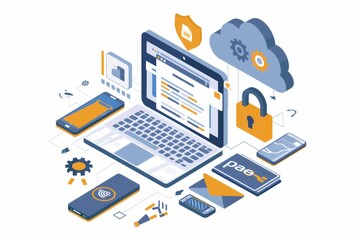 Creative Vector Illustration of Cloud Security with Lock and Tech Elements in Modern Style