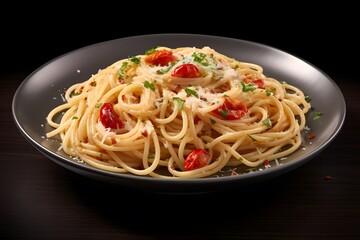 Classic Italian pasta dish with spaghetti, pancetta, and fresh herbs.
