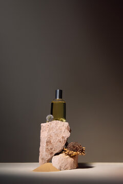 Perfume bottle arranged with dried flowers