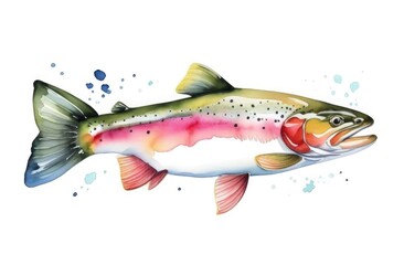 Rainbow trout on a white background watercolor illustration.