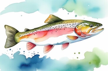 Rainbow trout on a white background watercolor illustration.